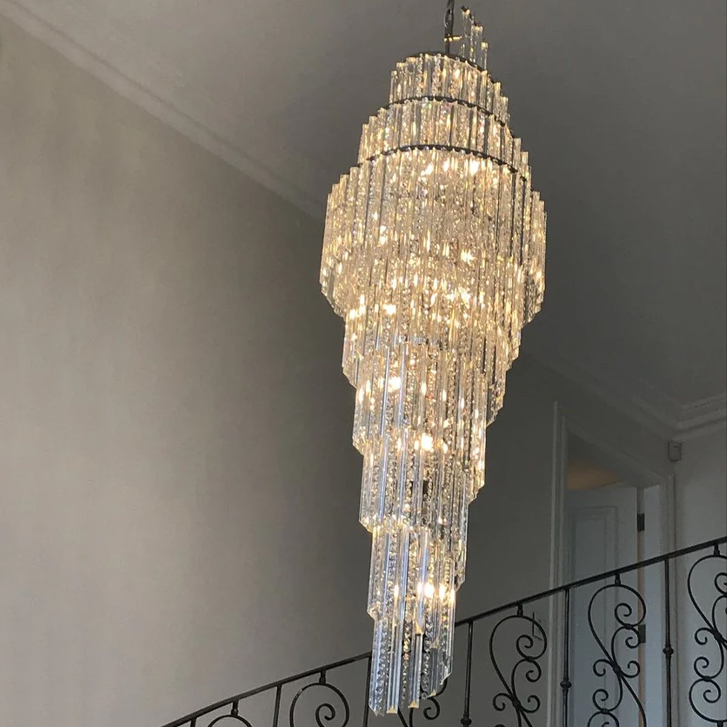 Extra Large Modern Cascade Spiral Decorative Silver/Gold Crystal Chandelier Art Foyer/Staircase Light Fixture