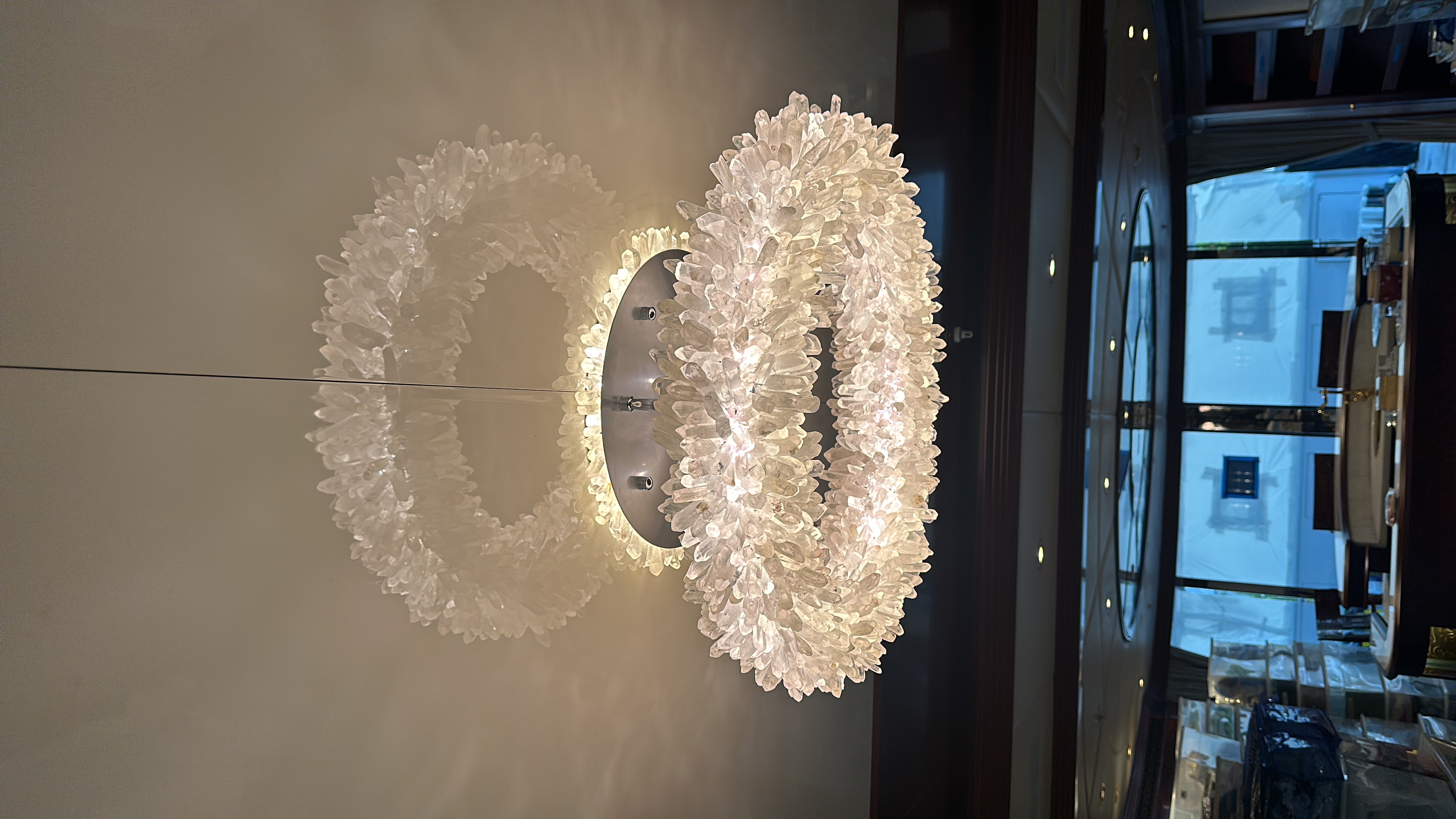 24-47 Inch Round Clear Geode Quartz Crystal Ring Pendant Light Modern Chandelier for Living Room