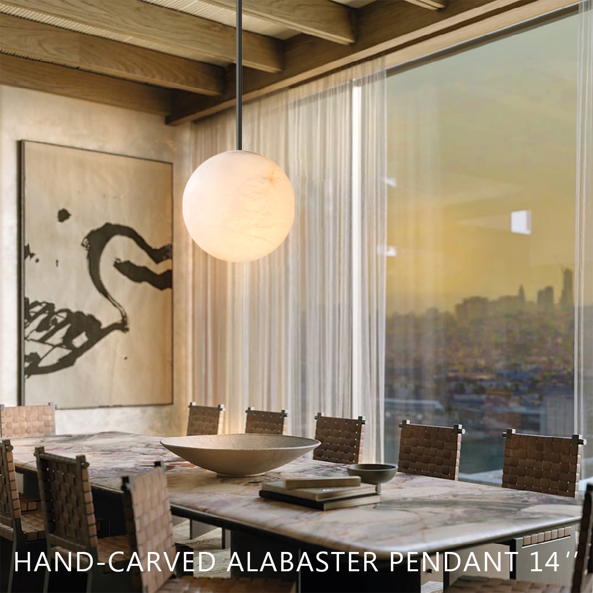 Hand Carved Alabaster Globe Pendent