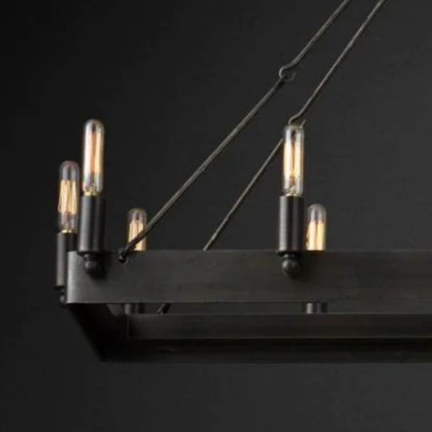 Vintage Filament Rectangle Chandelier 52"L 41"L