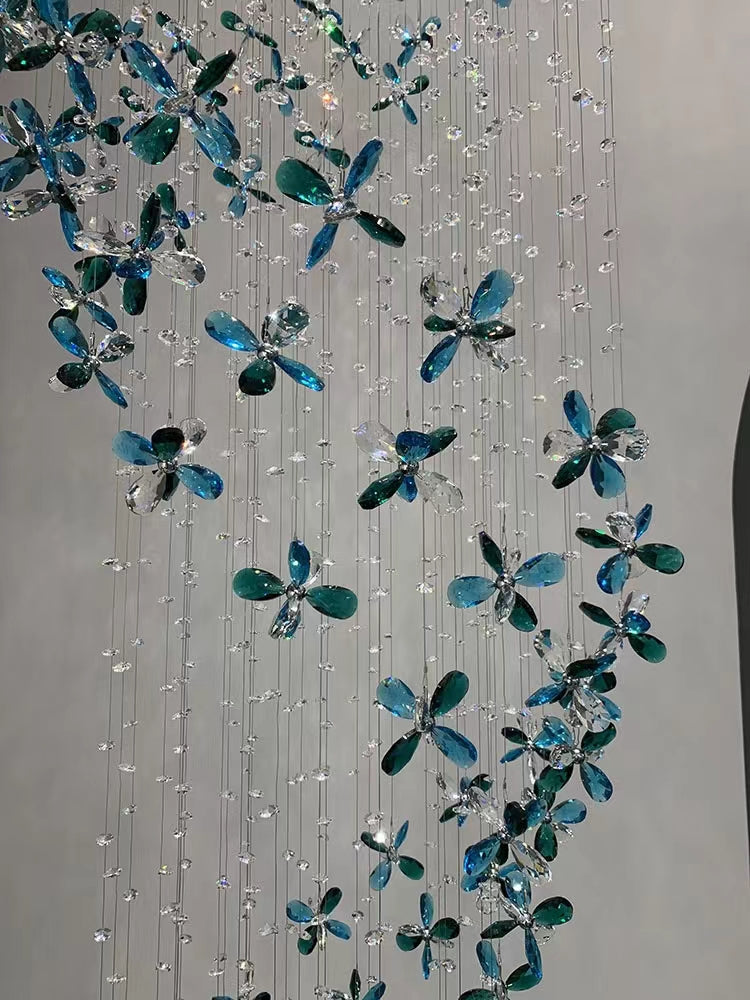 Extra Large Flower Petal Crystal Pendant Long Cascade Spiral Chandelier for Staircase
