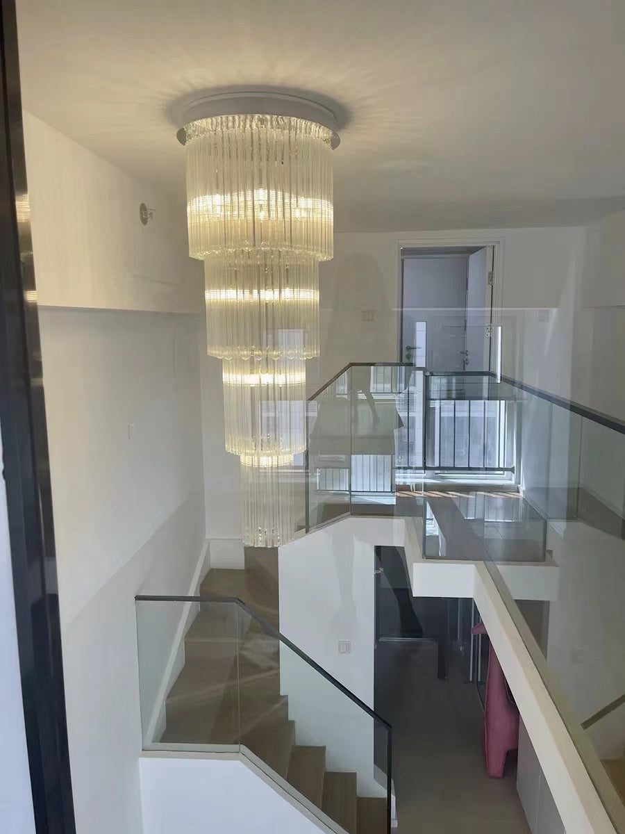 Extra Large Multi-layer Crystal Flush Mount Chandelier for High-Ceiling Space