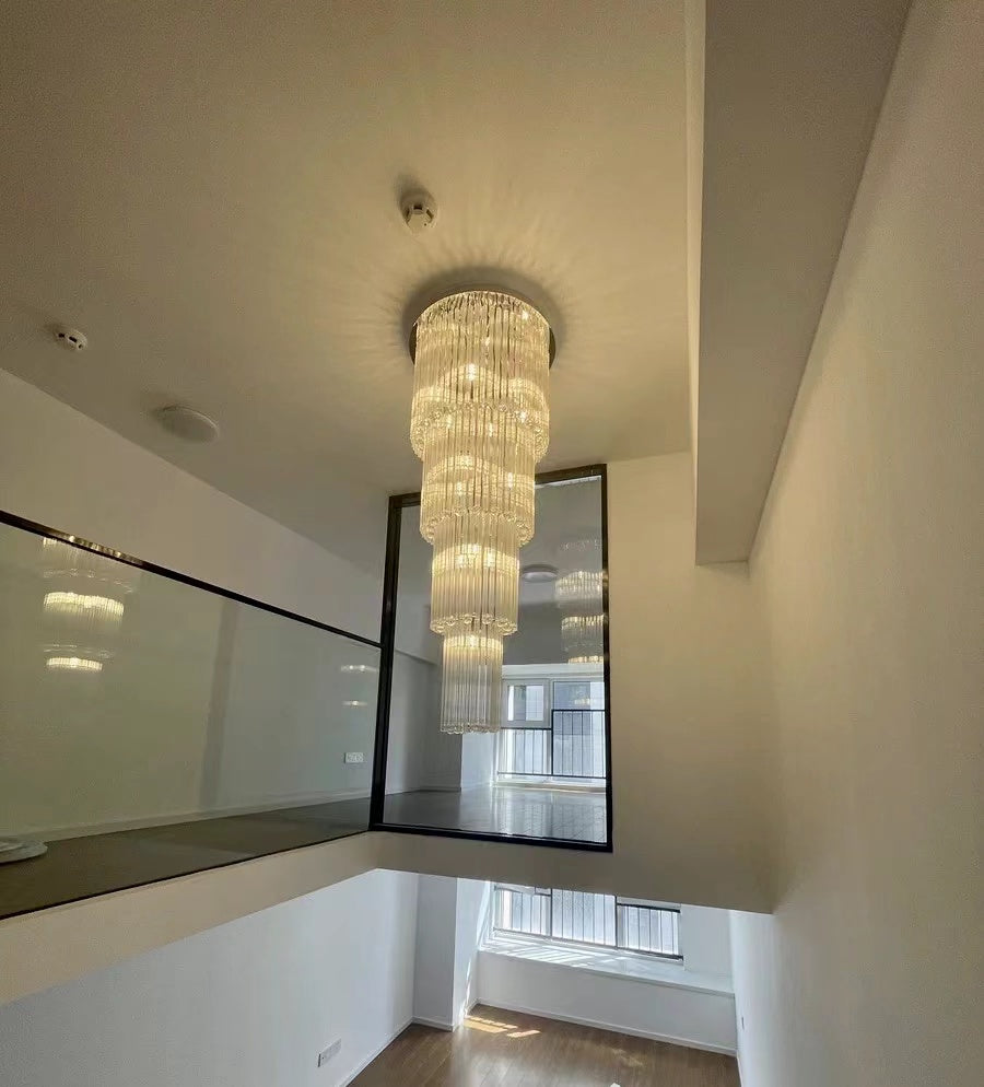 Extra Large Multi-layer Crystal Flush Mount Chandelier for High-Ceiling Space