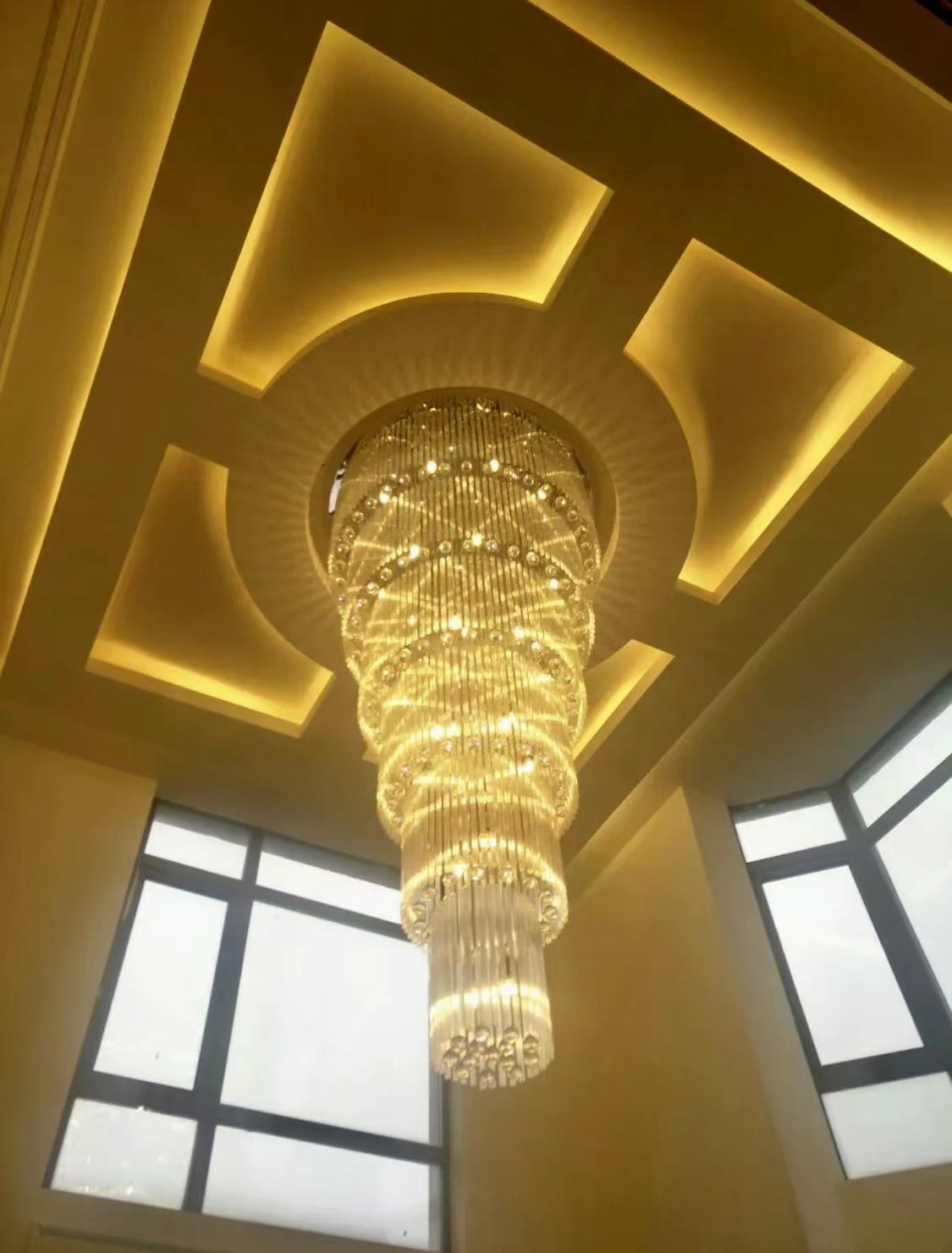 Extra Large Multi-layer Crystal Flush Mount Chandelier for High-Ceiling Space