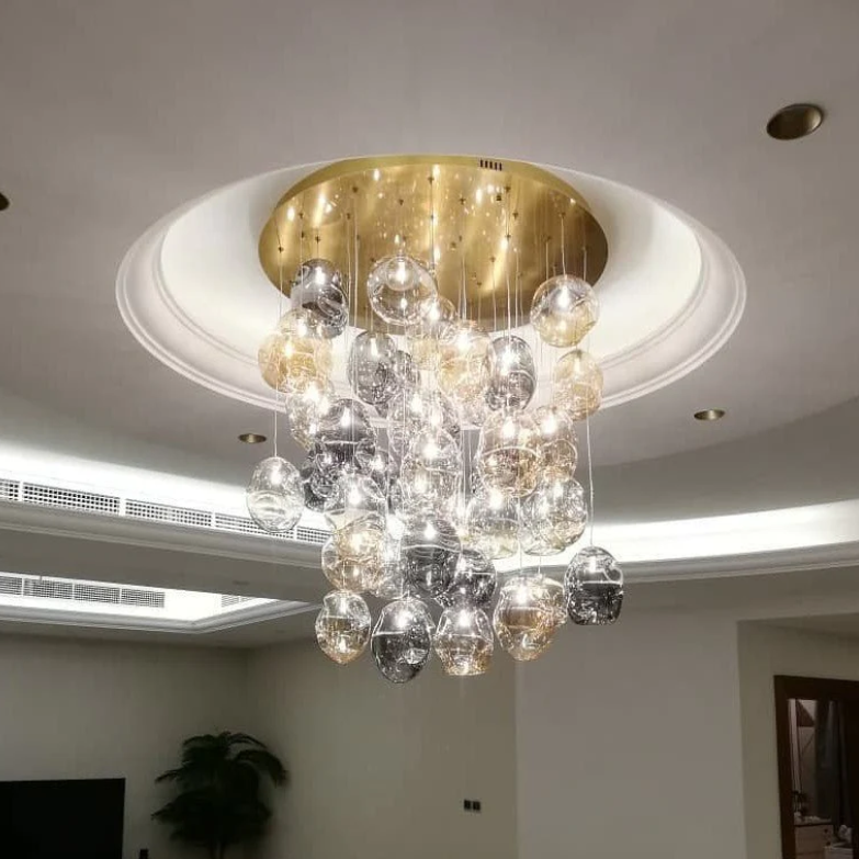 Extra Large Flush Mount Multiple Glass Bubble Pendant Chandelier for Living Room