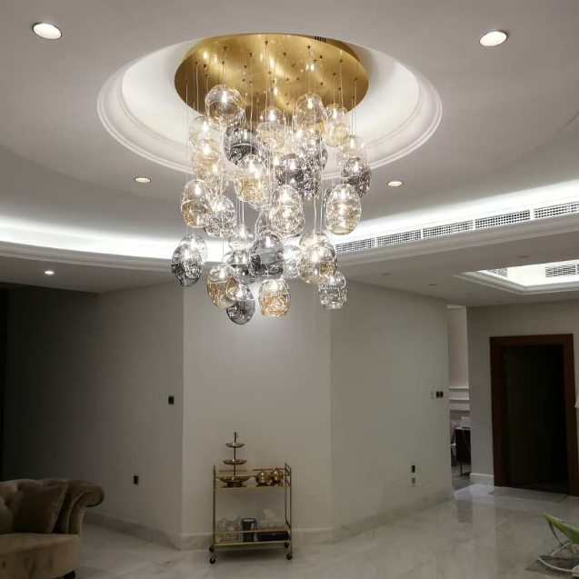 Extra Large Flush Mount Multiple Glass Bubble Pendant Chandelier for Living Room