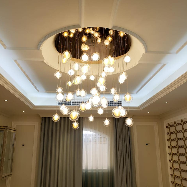 Extra Large Flush Mount Multiple Glass Bubble Pendant Chandelier for Living Room