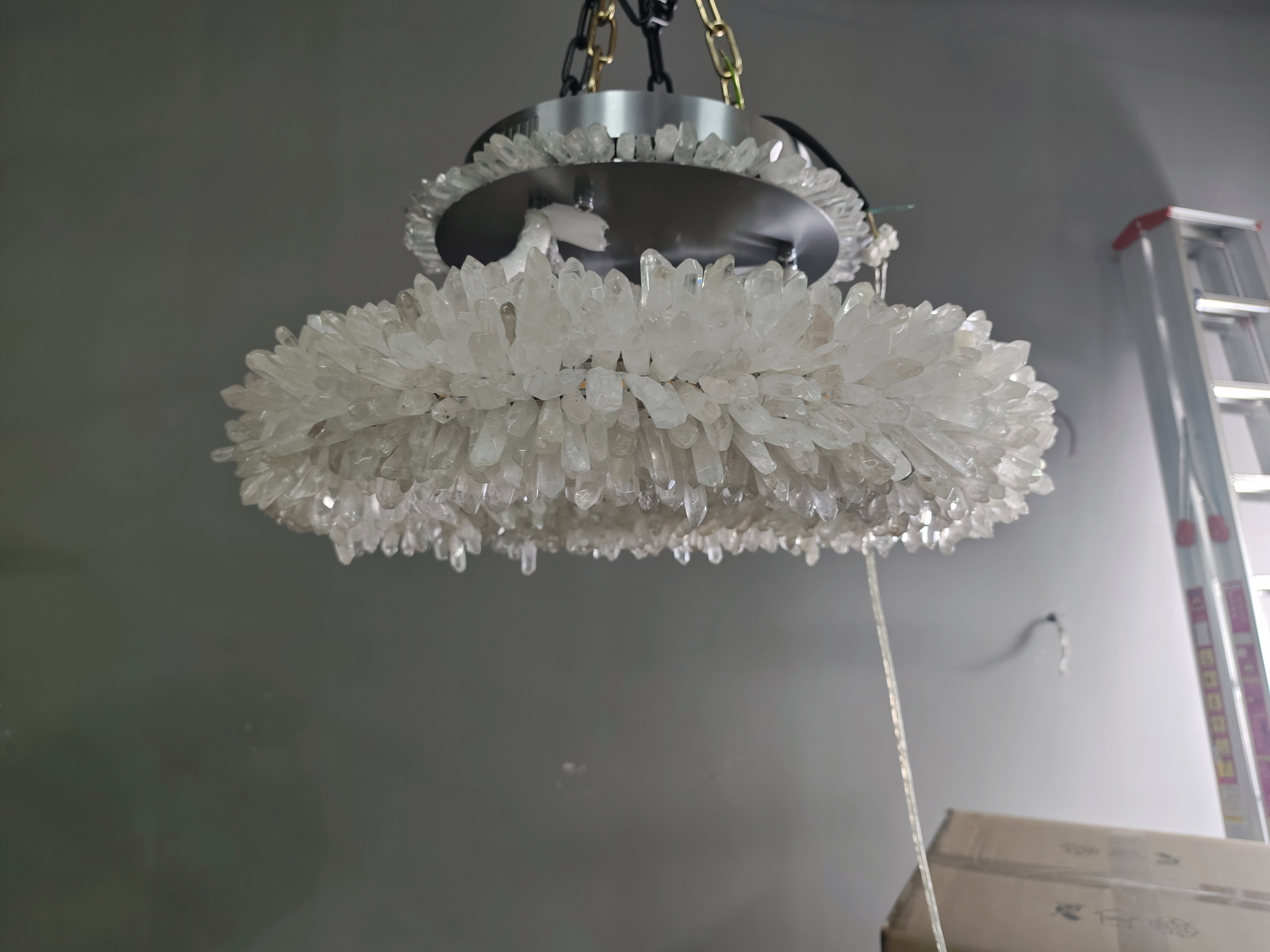 24-47 Inch Round Clear Geode Quartz Crystal Ring Pendant Light Modern Chandelier for Living Room