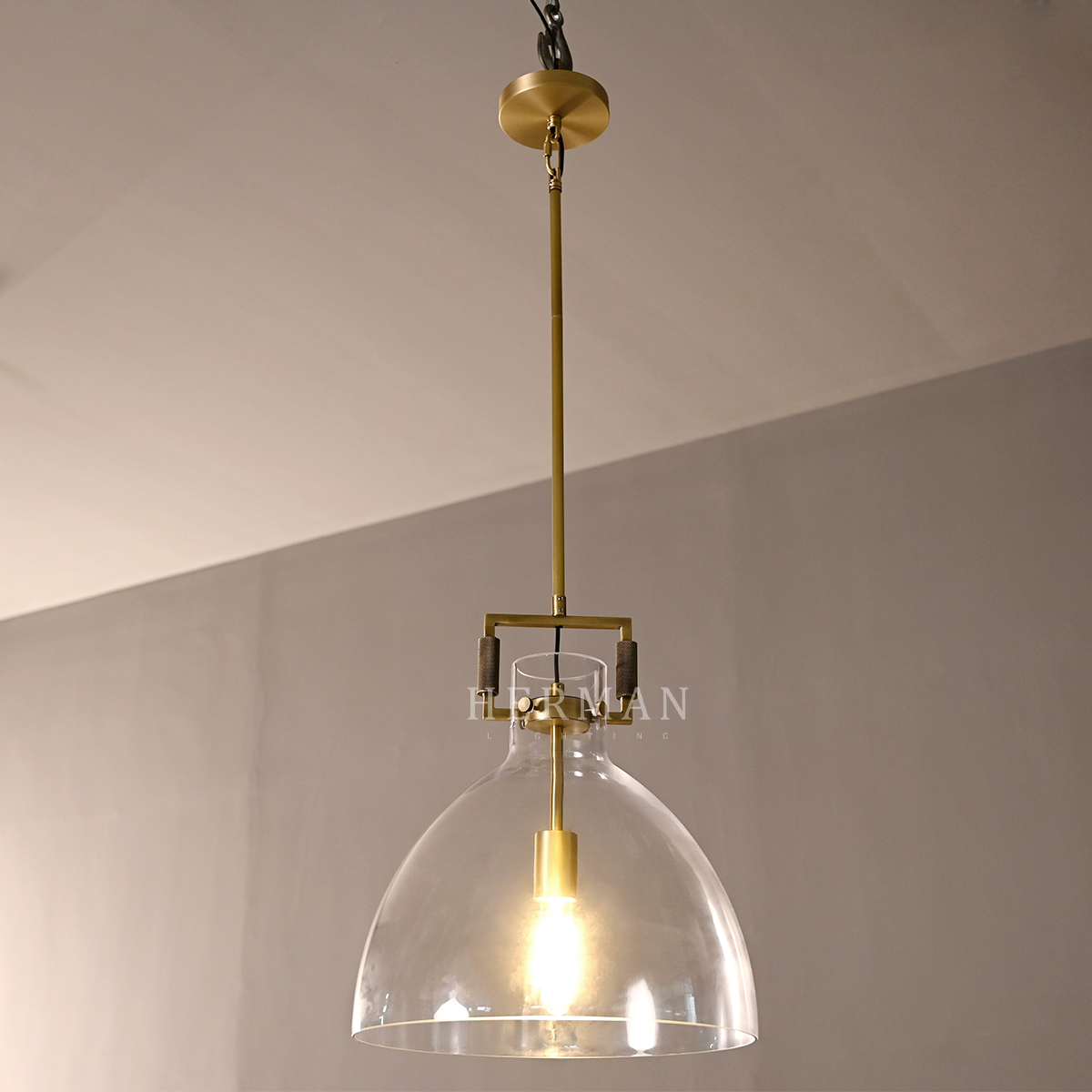 Machines Cloche Machinist Glass Globe Shade Pendant Light 10'', 14'', 18''