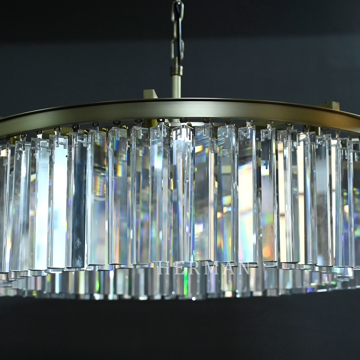 Rhys Round Chandelier 32" ,Crystal Prism
