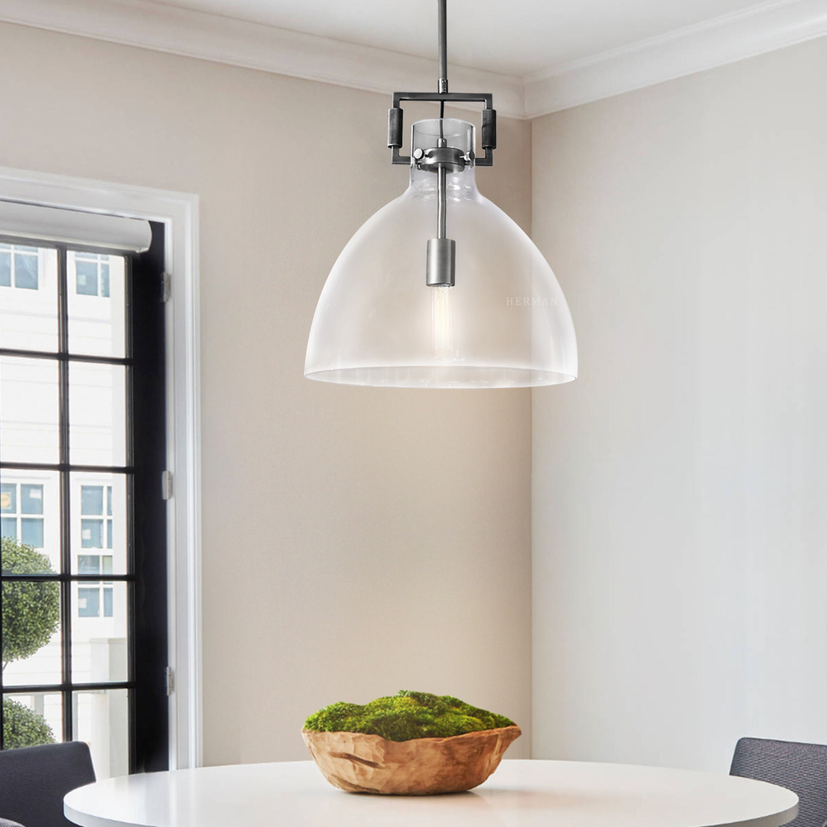 Machines Cloche Machinist Glass Globe Shade Pendant Light 10'', 14'', 18''