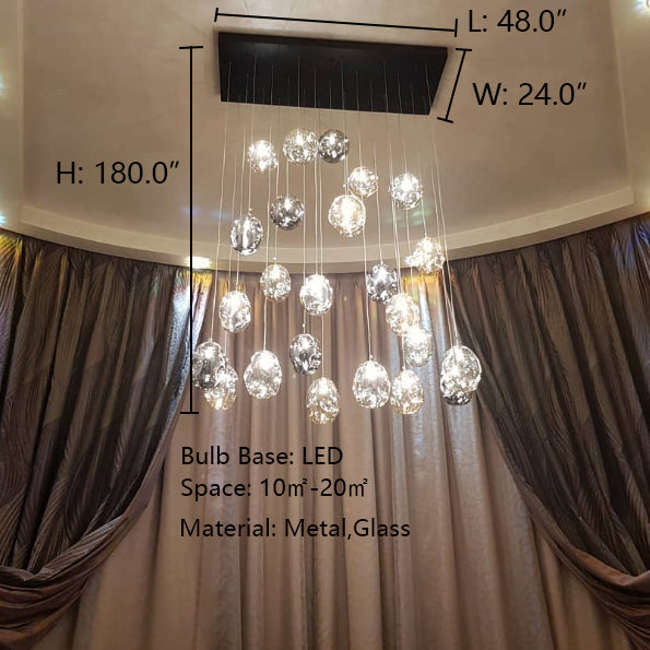 Extra Large Flush Mount Multiple Glass Bubble Pendant Chandelier for Living Room