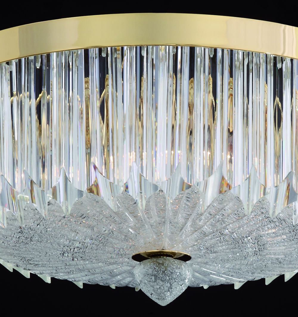 32 cm quadriedri prism flushceiling  light with 24 carat gold-plated frame