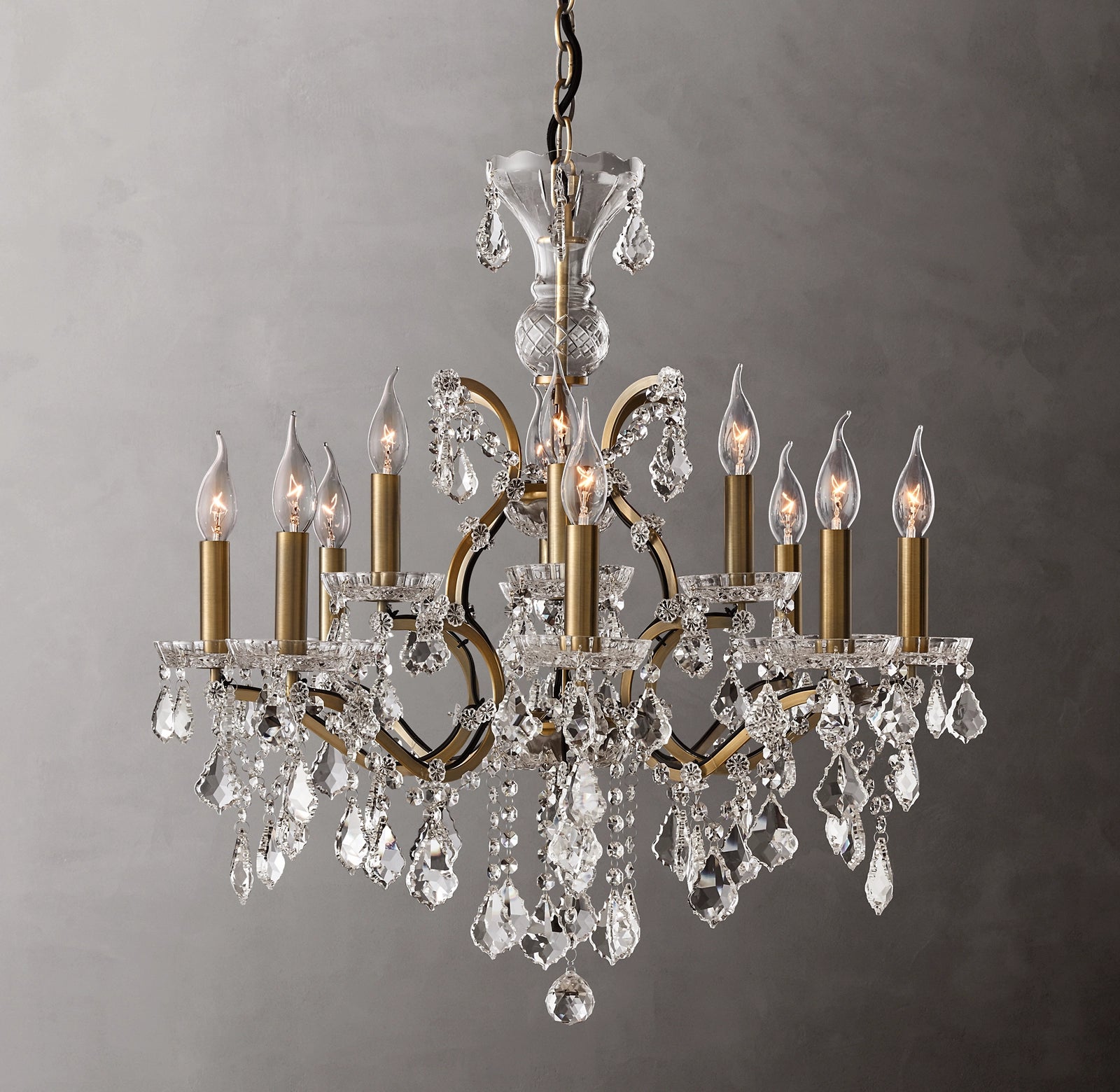 Rococo Iron & Crystal Round Chandelier 28''