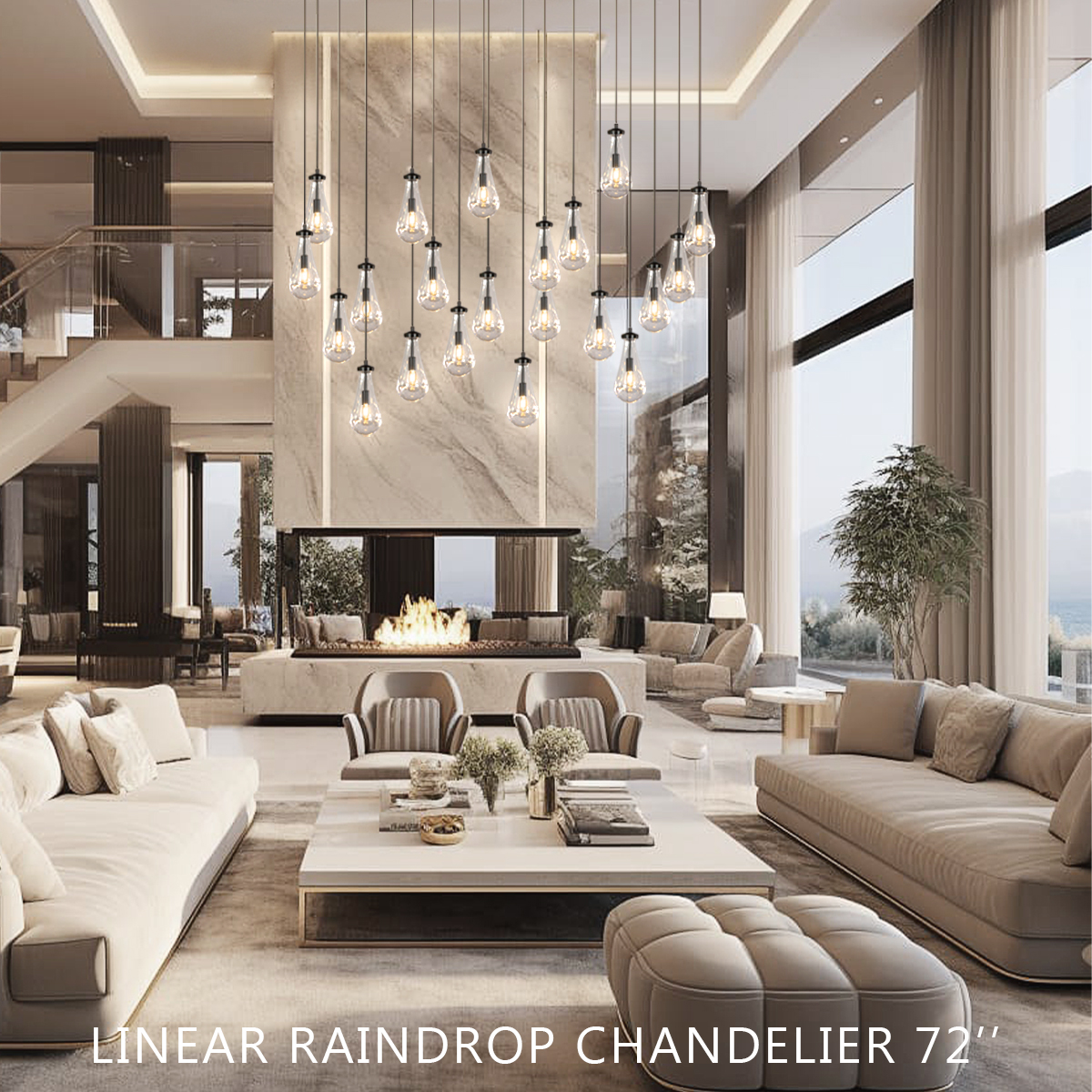 Raindrop Linear Chandelier 72" Rain Chandelier for living room dining room