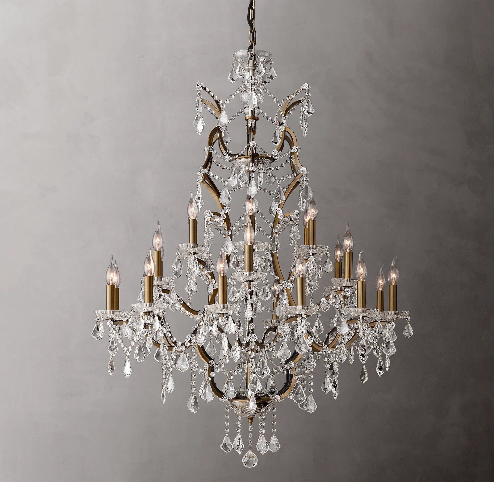 Rococo Iron & Crystal Round Chandelier 40"