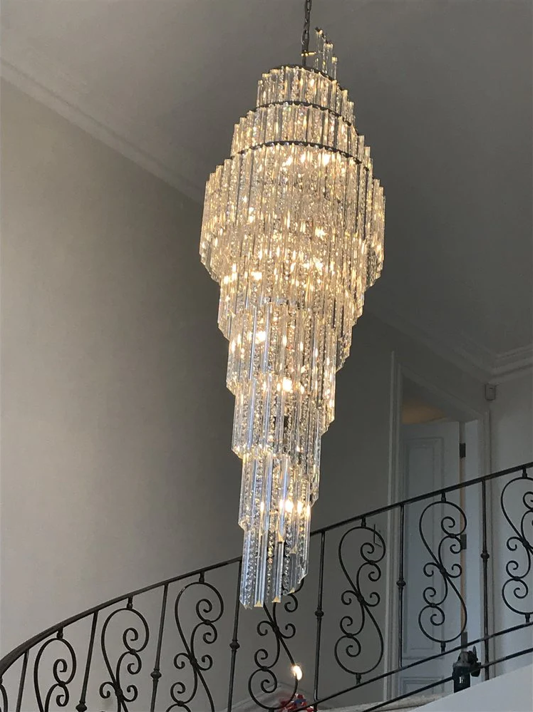 Extra Large Modern Cascade Spiral Decorative Silver/Gold Crystal Chandelier Art Foyer/Staircase Light Fixture