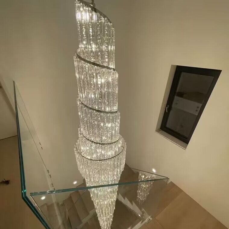Extra Large Modern Cascade Spiral Decorative Silver/Gold Crystal Chandelier Art Foyer/Staircase Light Fixture