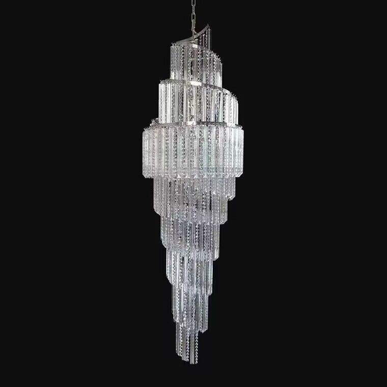 Extra Large Modern Cascade Spiral Decorative Silver/Gold Crystal Chandelier Art Foyer/Staircase Light Fixture