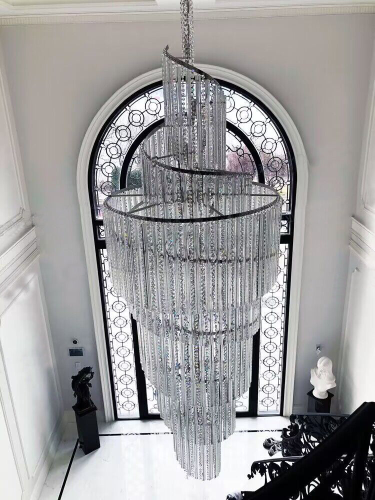Extra Large Modern Cascade Spiral Decorative Silver/Gold Crystal Chandelier Art Foyer/Staircase Light Fixture