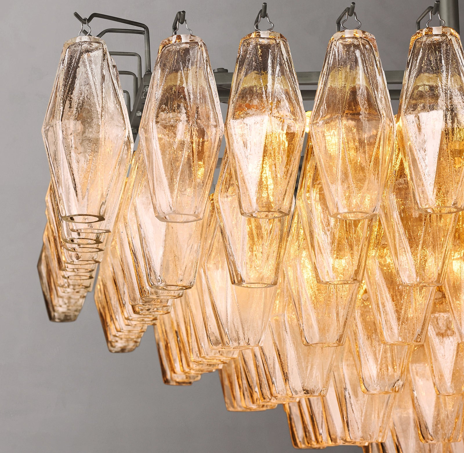 Chiara Glass Tiered Rectangular Chandelier 54"