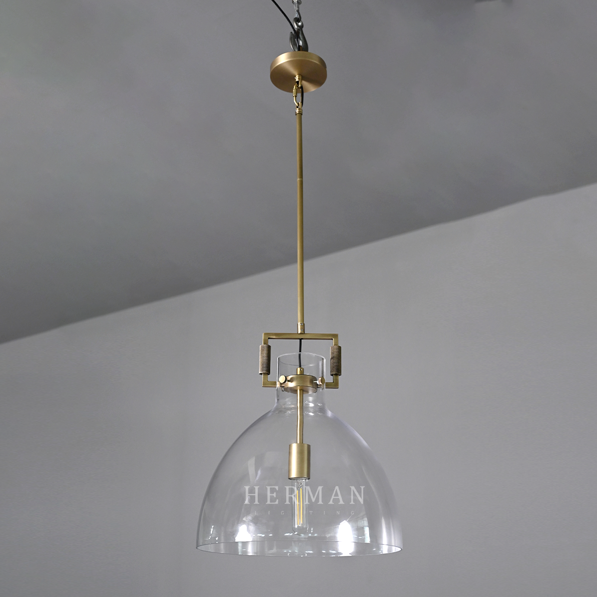 Machines Cloche Machinist Glass Globe Shade Pendant Light 10'', 14'', 18''