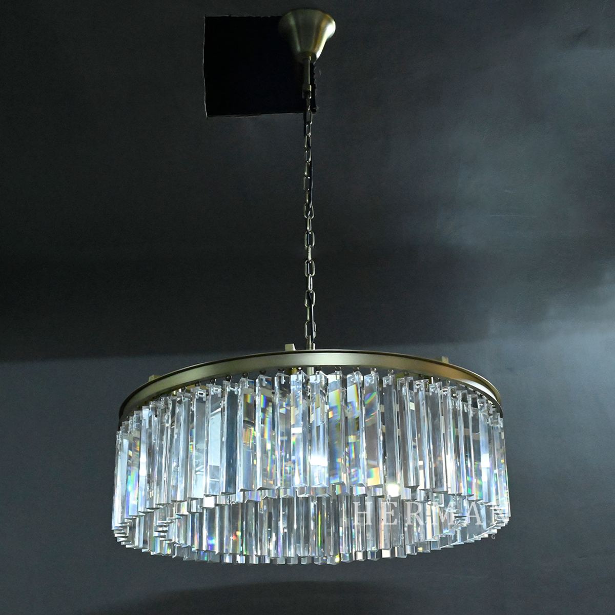 Rhys Round Chandelier 32" ,Crystal Prism