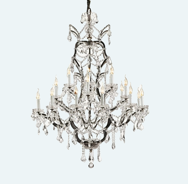 Rococo Iron & Crystal Round Chandelier 40"