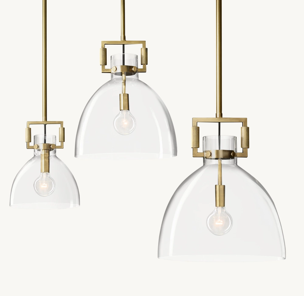 Machines Cloche Machinist Glass Globe Shade Pendant Light 10'', 14'', 18''