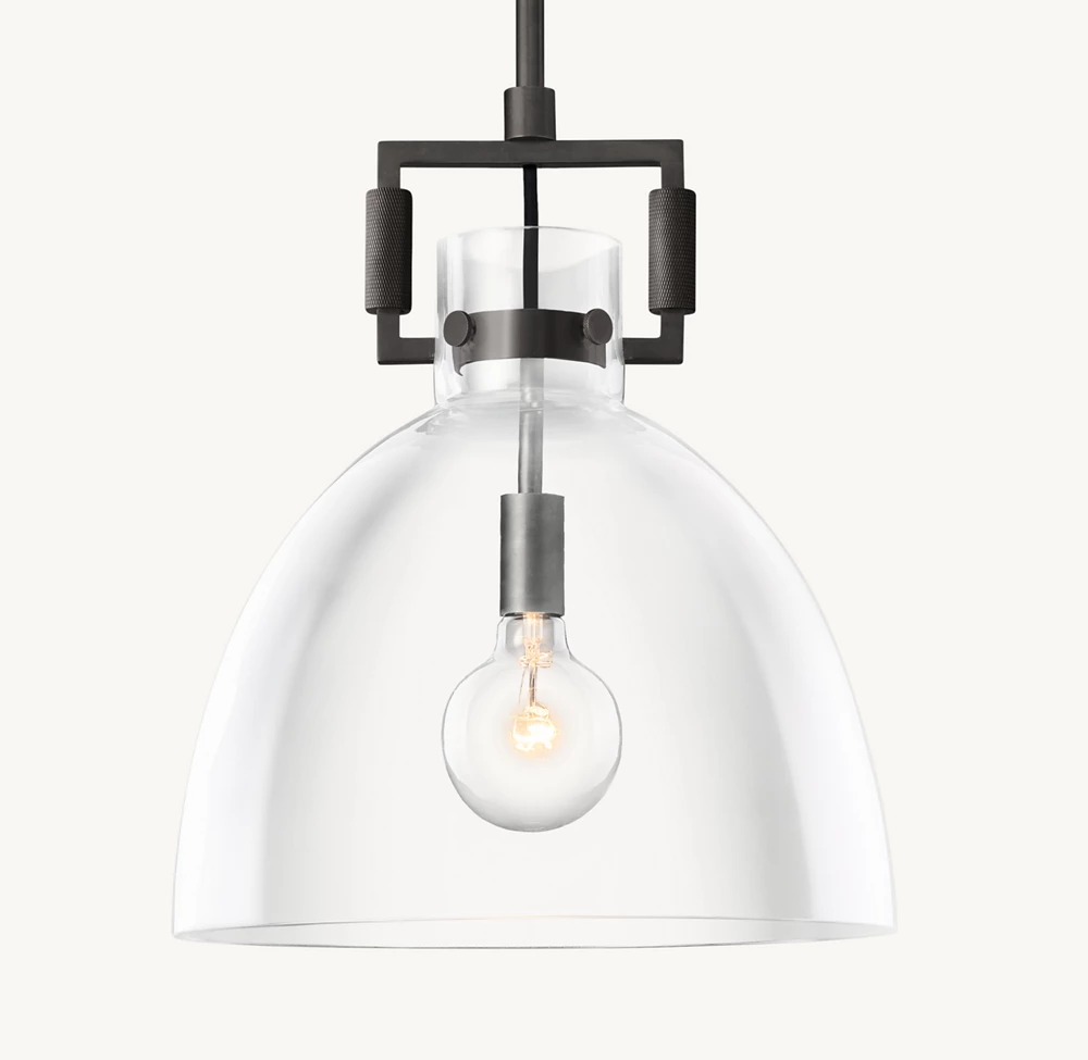 Machines Cloche Machinist Glass Globe Shade Pendant Light 10'', 14'', 18''