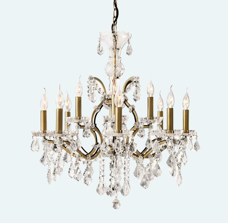 Rococo Iron & Crystal Round Chandelier 28''