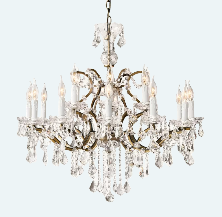 Rococo Iron & Crystal Round Chandelier 28''