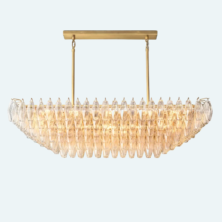 Chiara Glass Tiered Rectangular Chandelier 54"