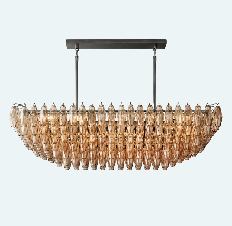 Chiara Glass Tiered Rectangular Chandelier 54"