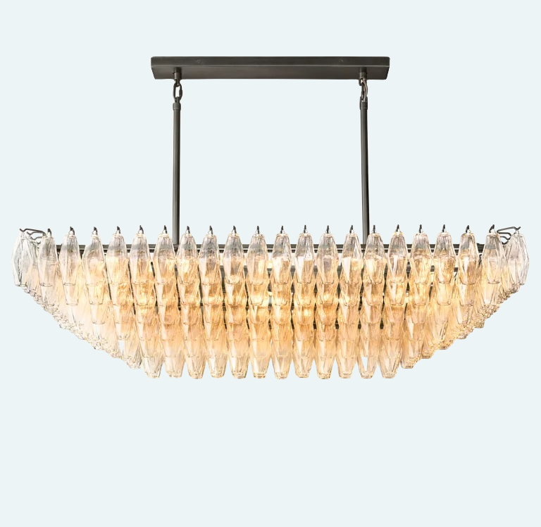 Chiara Glass Tiered Rectangular Chandelier 54"