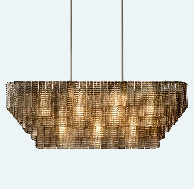 Sirene Amber Glass  Rectangle Chandelier 59"