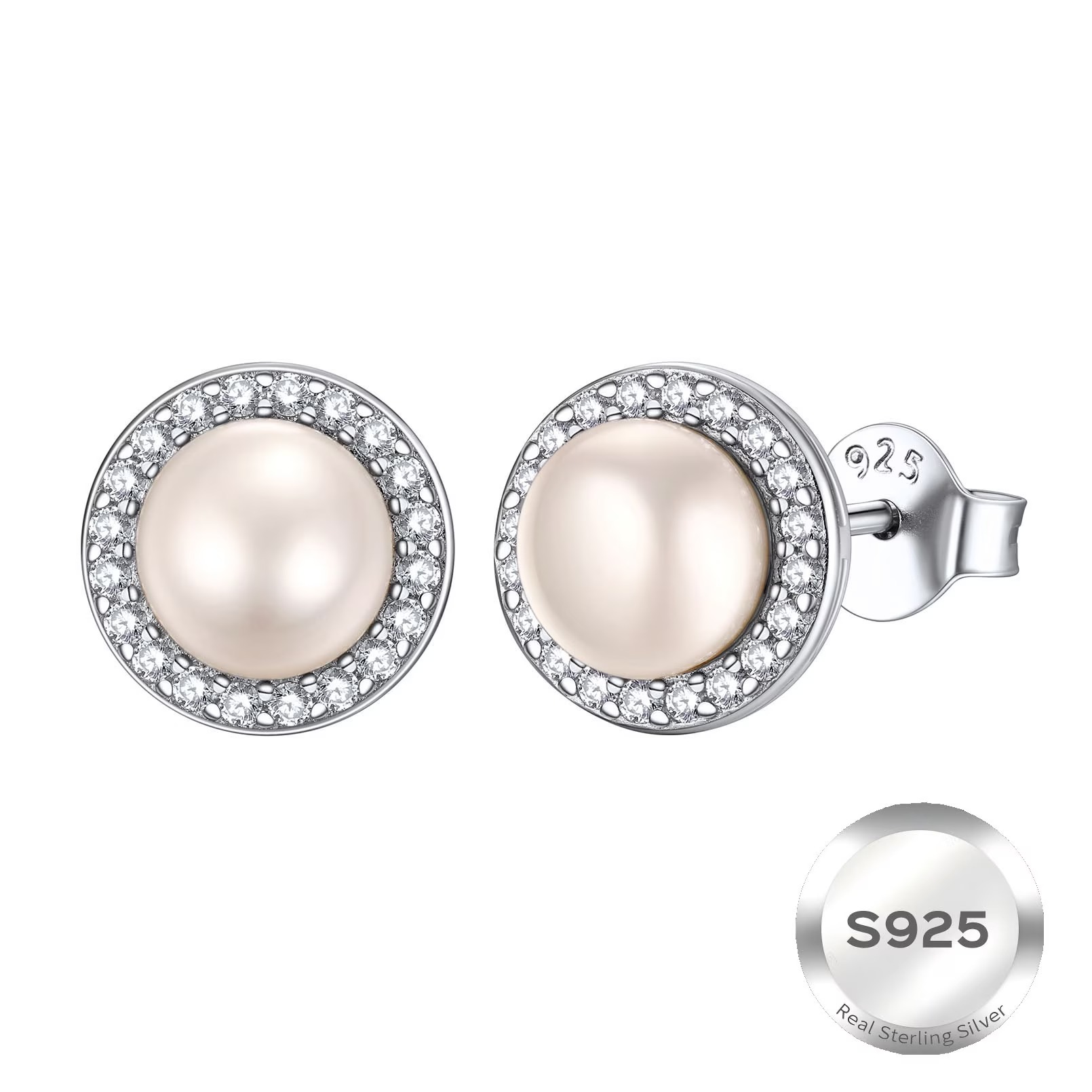 ChicSilver Pearl Earrings for Women 4mm Freshwater Cultured White Button Pearl Stud Earrings 925 Sterling Silver