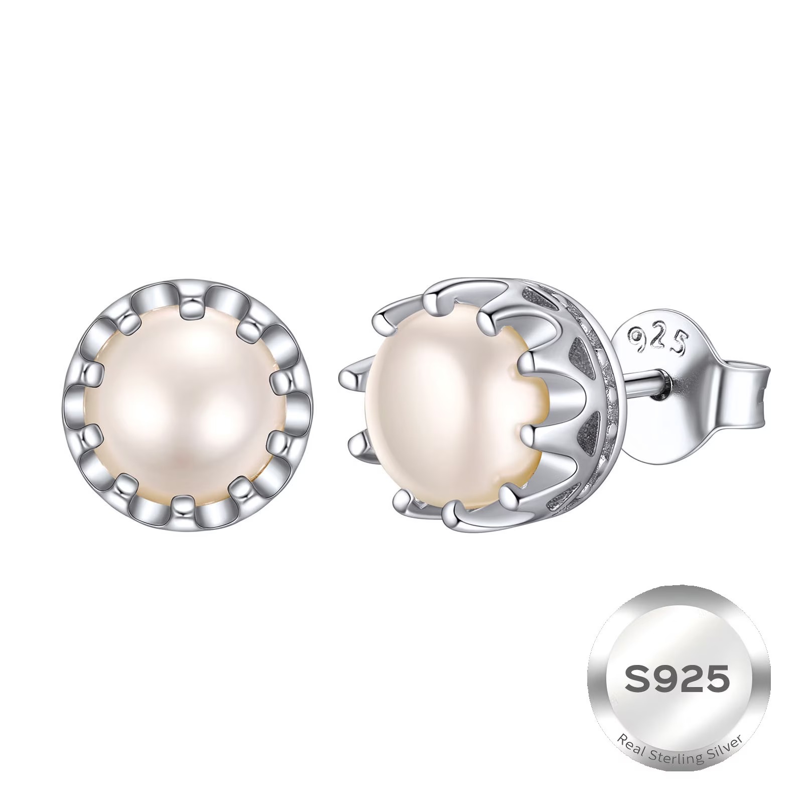 ChicSilver Pearl Earrings for Women 4mm Freshwater Cultured White Button Pearl Stud Earrings 925 Sterling Silver