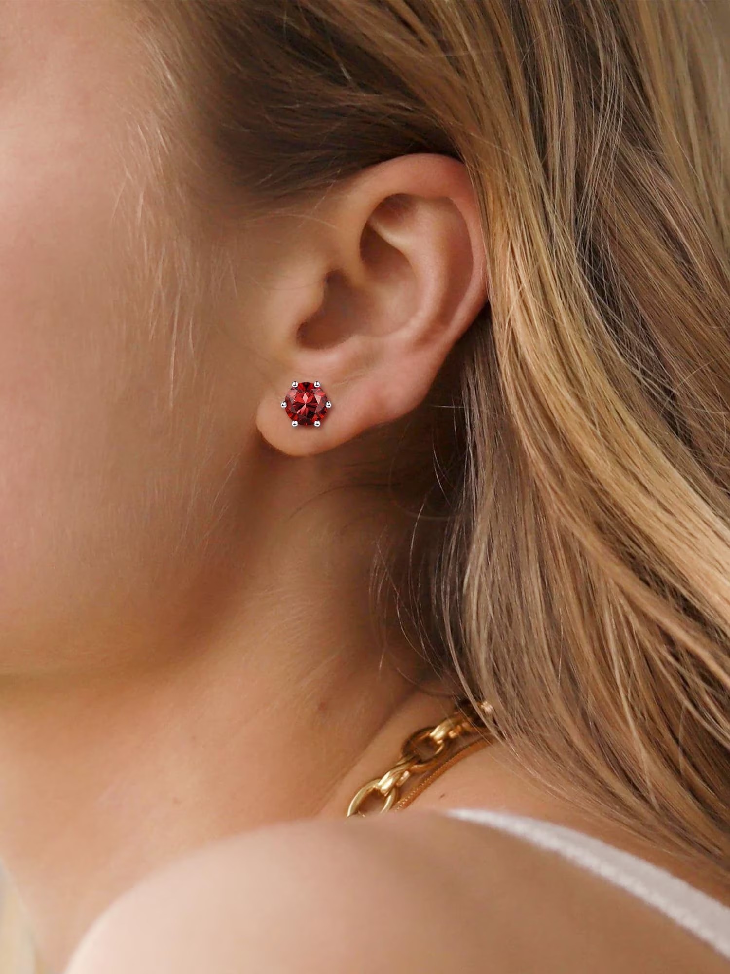 ChicSilver 925 Sterling Silver Simulated Garnet Birthstone Stud Earrings for Women, 8MM / 2Carat Round Cut Hypoallergenic Birthday Gift for Her