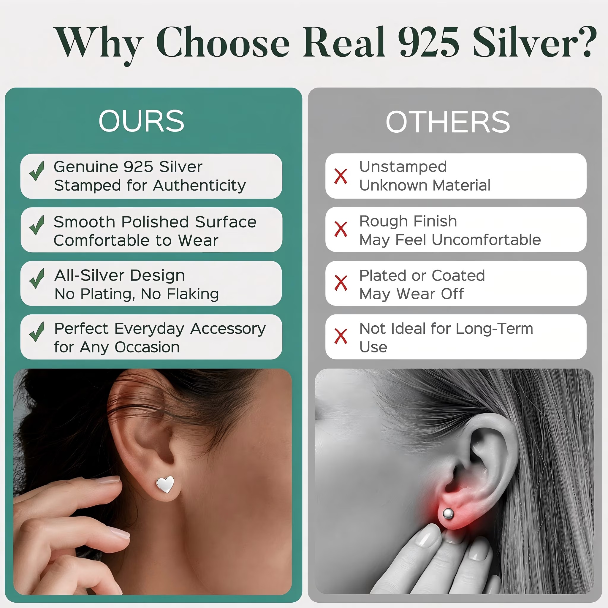ChicSilver 925 Sterling Silver Heart Stud Earrings for Women, Dainty Small Heart Earrings for Birthday Valentine's Day Gift