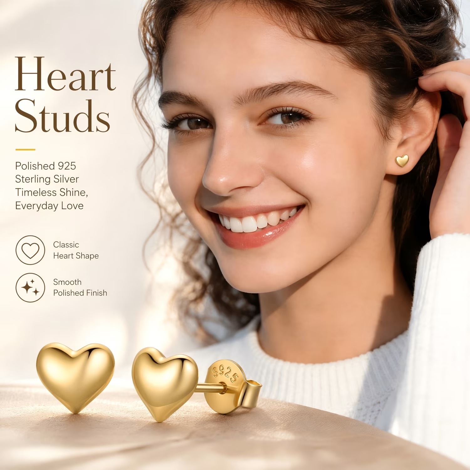 ChicSilver 925 Sterling Silver Heart Stud Earrings for Women, Dainty Small Heart Earrings for Birthday Valentine's Day Gift