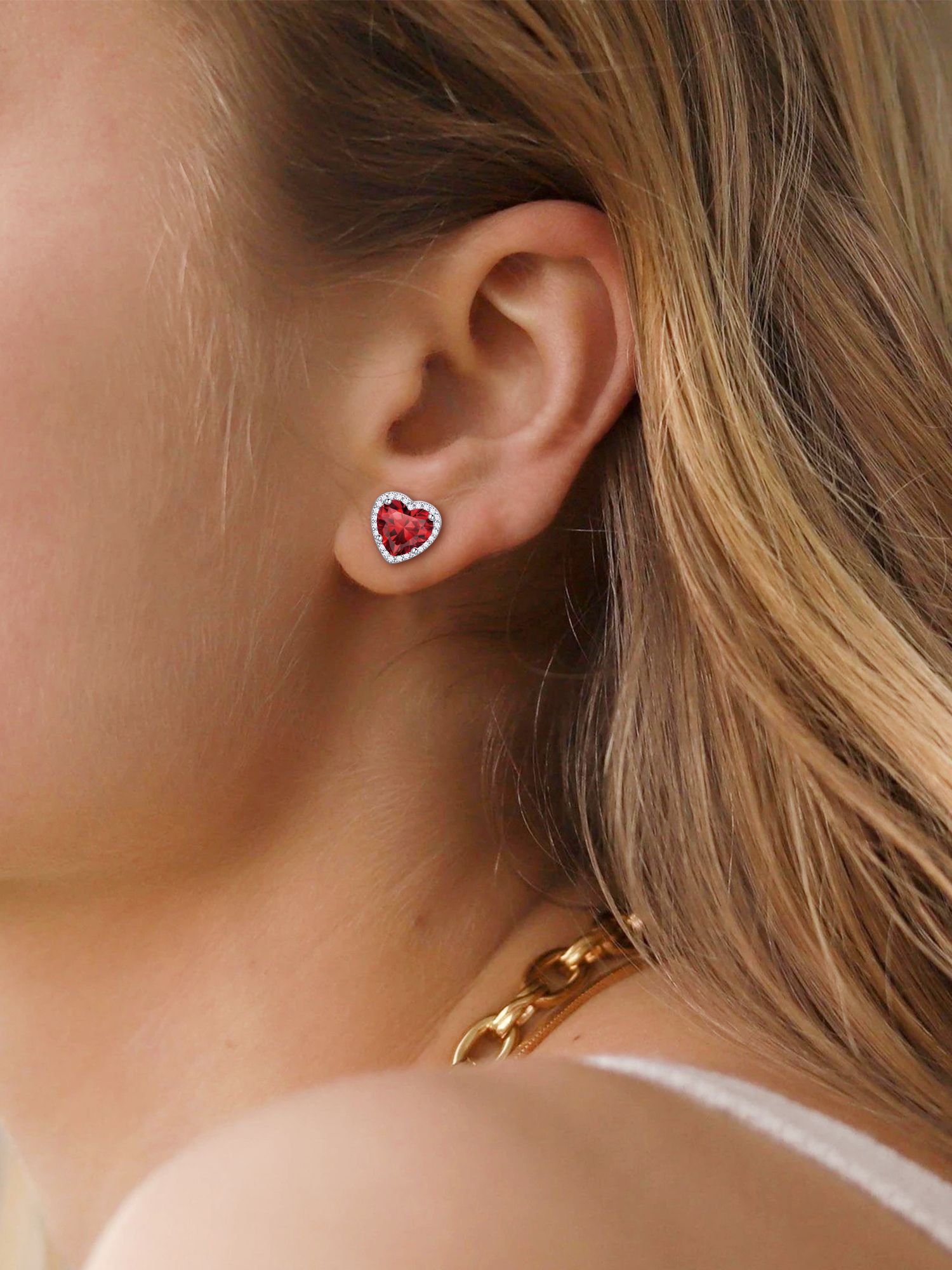 ChicSilver 925 Sterling Silver Birthstone Earrings for Women, January Garnet 8MM/2 Carat Heart CZ Stud Earrings, Birthday Jewelry Gift for Her