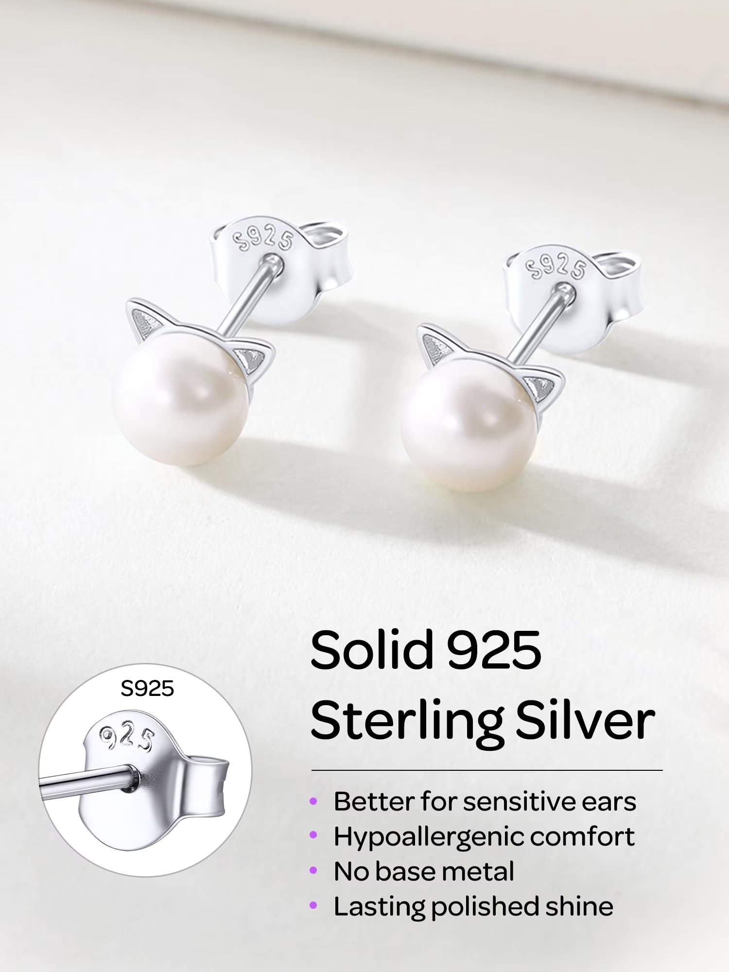 ChicSilver Pearl Earrings for Women 4mm Freshwater Cultured White Button Pearl Stud Earrings 925 Sterling Silver