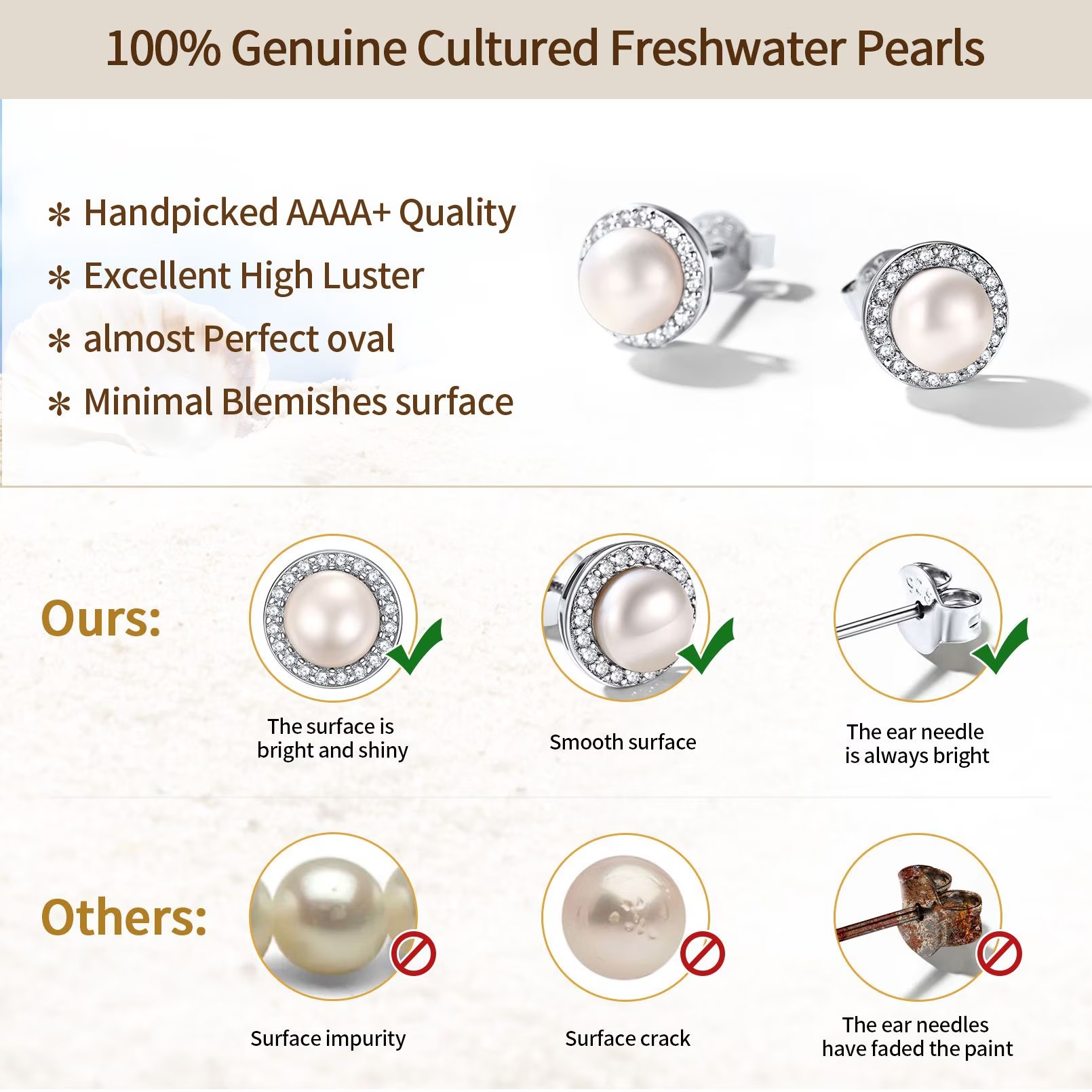 ChicSilver Pearl Earrings for Women 4mm Freshwater Cultured White Button Pearl Stud Earrings 925 Sterling Silver