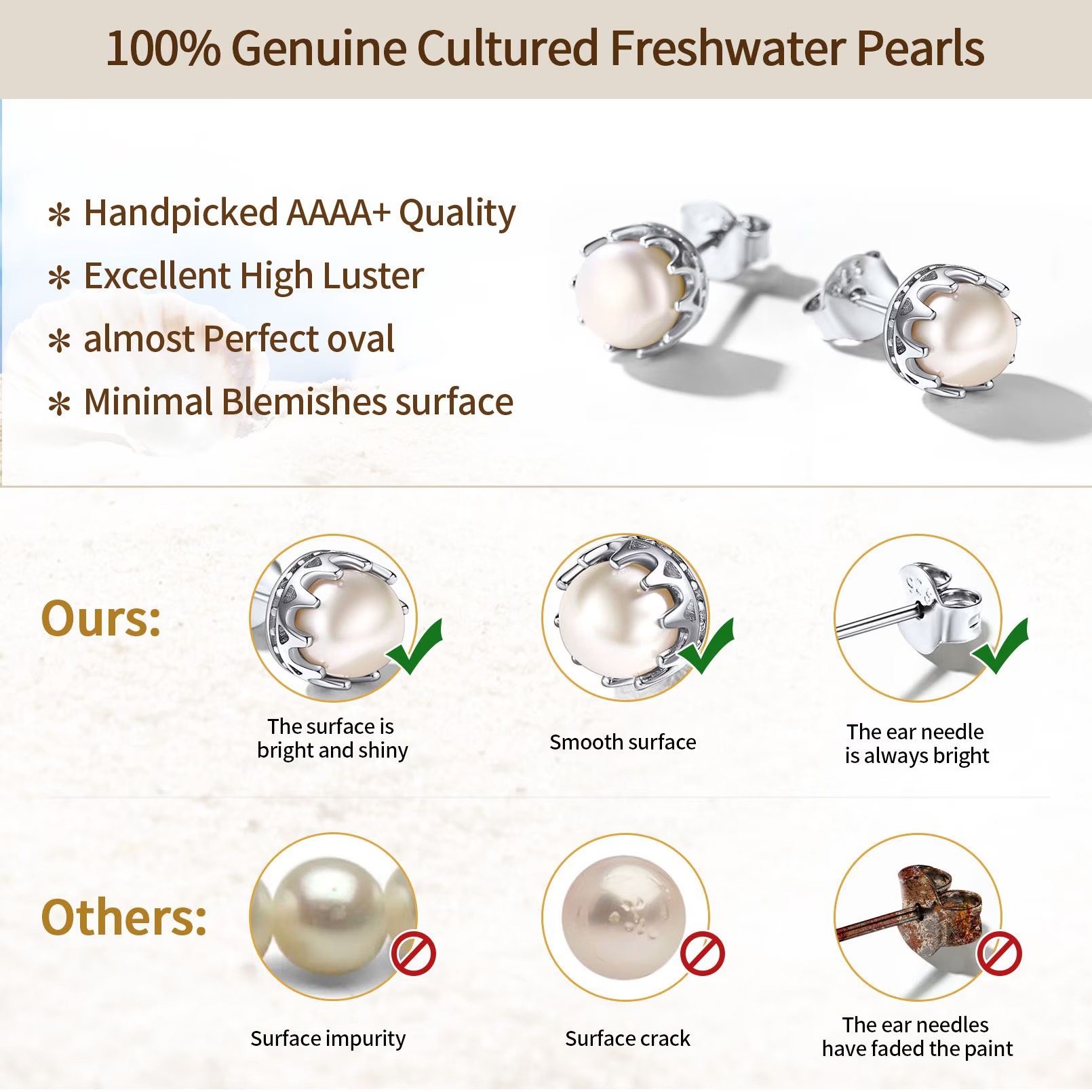 ChicSilver Pearl Earrings for Women 4mm Freshwater Cultured White Button Pearl Stud Earrings 925 Sterling Silver