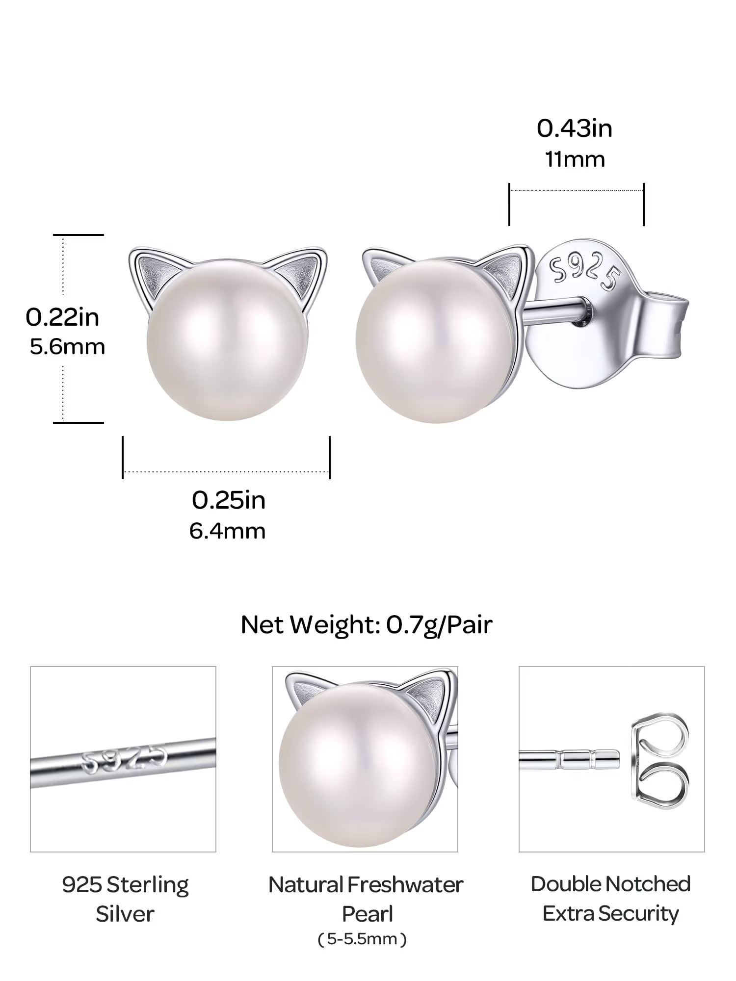 ChicSilver Pearl Earrings for Women 4mm Freshwater Cultured White Button Pearl Stud Earrings 925 Sterling Silver