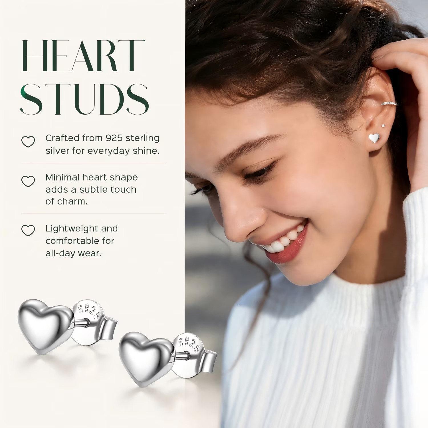 ChicSilver 925 Sterling Silver Heart Stud Earrings for Women, Dainty Small Heart Earrings for Birthday Valentine's Day Gift