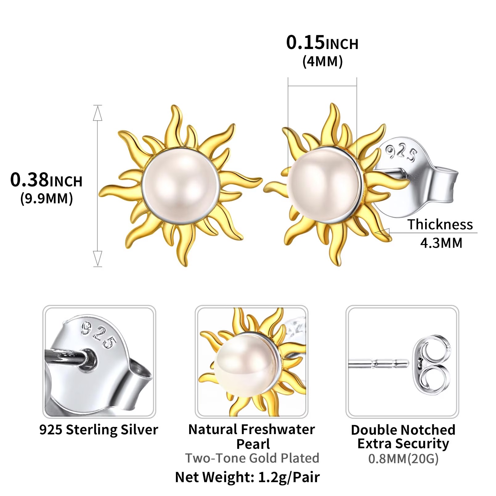 ChicSilver Pearl Earrings for Women 4mm Freshwater Cultured White Button Pearl Stud Earrings 925 Sterling Silver