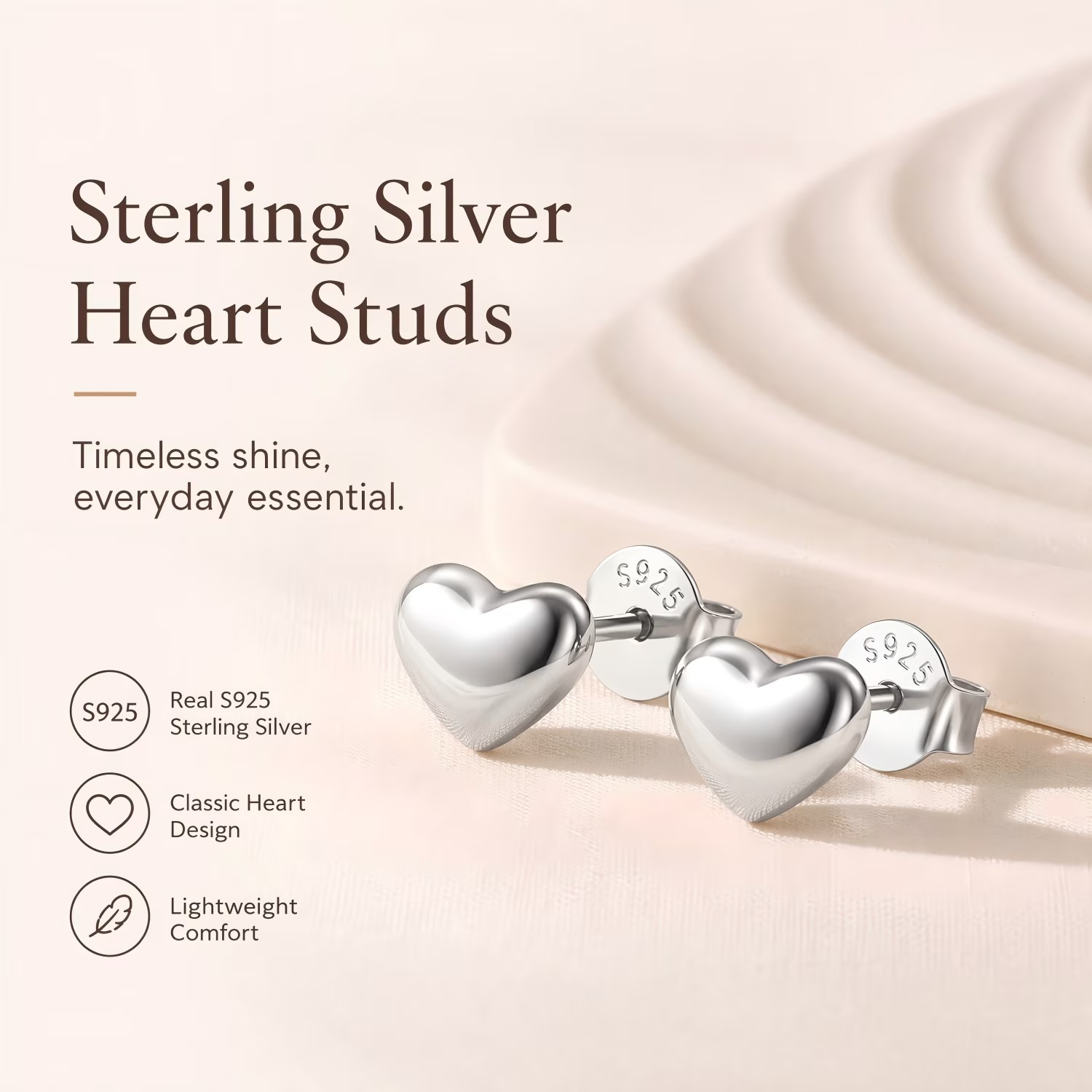 ChicSilver 925 Sterling Silver Heart Stud Earrings for Women, Dainty Small Heart Earrings for Birthday Valentine's Day Gift