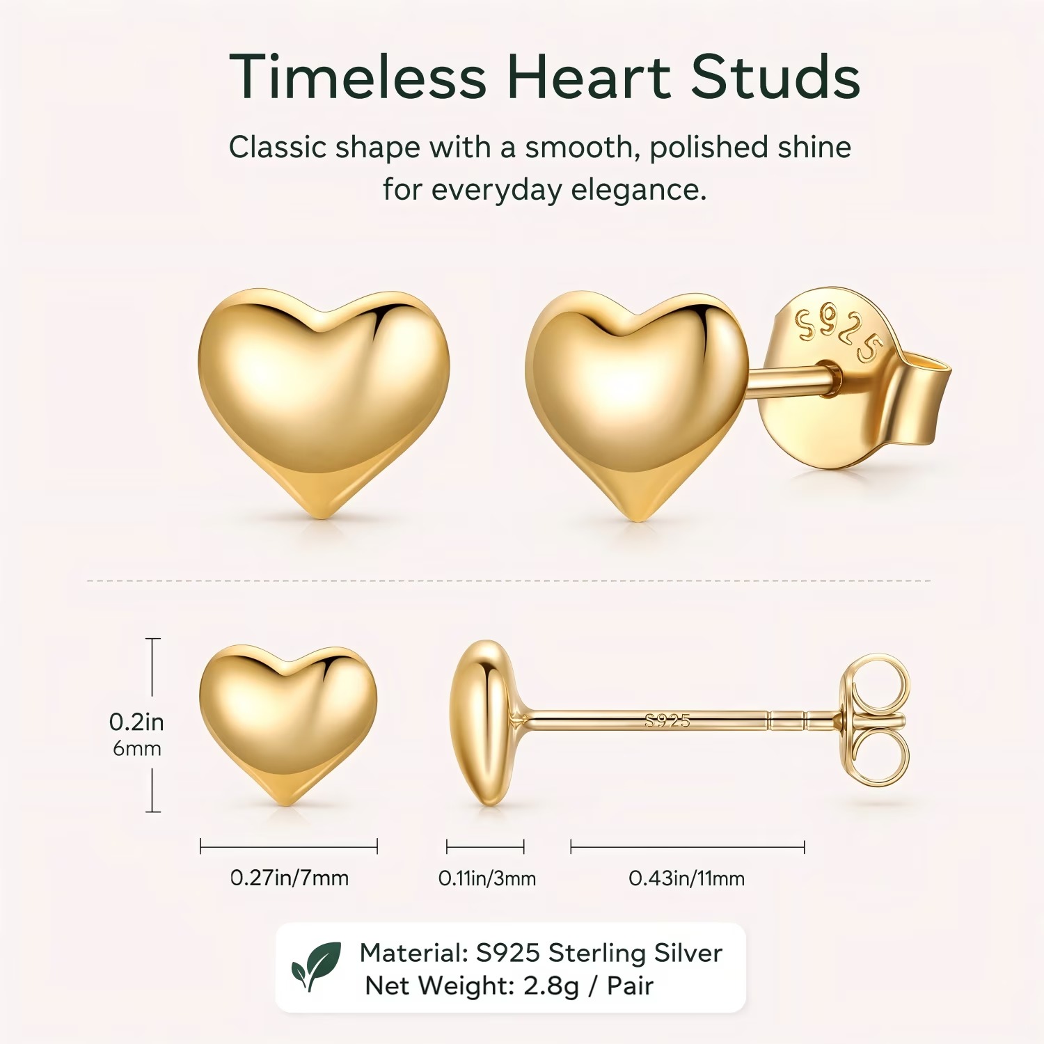 ChicSilver 925 Sterling Silver Heart Stud Earrings for Women, Dainty Small Heart Earrings for Birthday Valentine's Day Gift